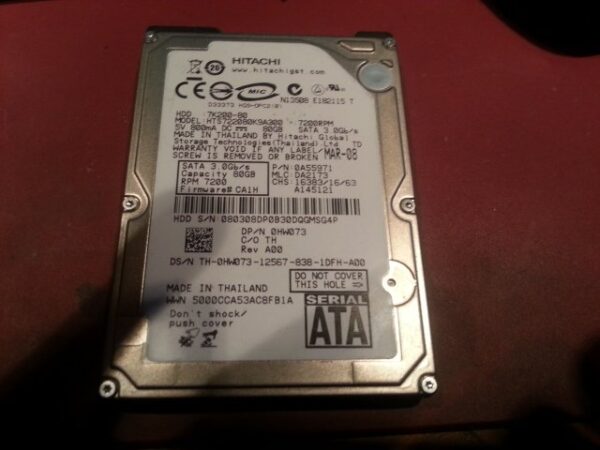 Disque dur Hitachi HTS722080K9A300 80 Go SATA 2,5 pouces