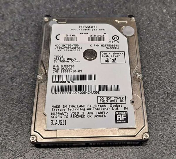 Disque dur SATA 2.5" HGST 750GB 5400RPM 5K750-750 HTS547575A9E384