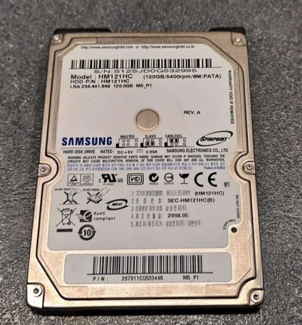 Disque Dur Samsung SpinPoint hm121hc/cng 120 Go 5400 tr/min 8 Mo ATA IDE 2.5" Pouces