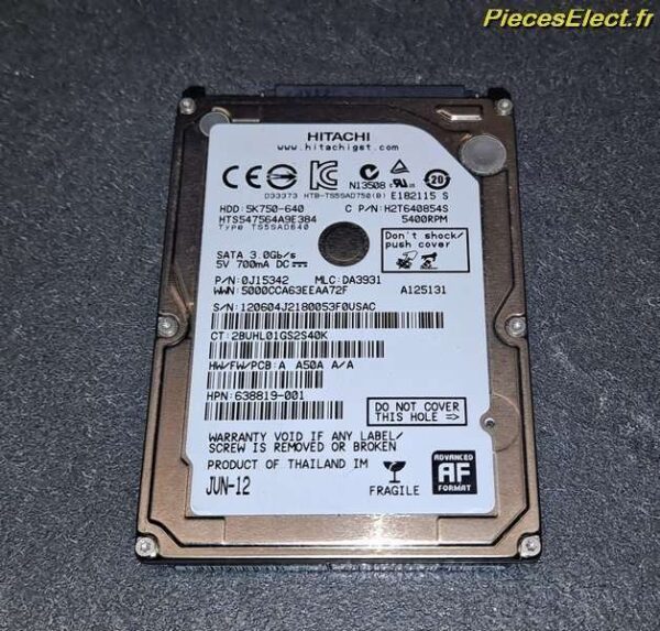 Disque dur Hitachi 5k750-640 640GB Sata 2.5