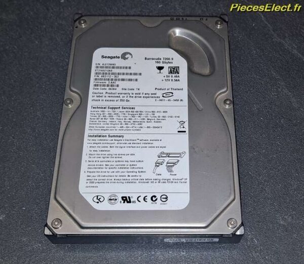 Disque dur 3,5″ SATA – 160 GB -7200 Trs Seagate ST3160212AS
