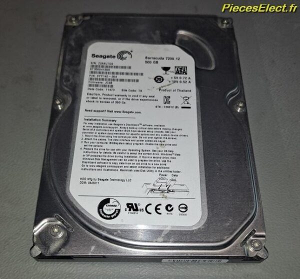 Disque dur 500 Gb , 3.5 pouce , Sata , Seagate ST3500413AS Barracuda