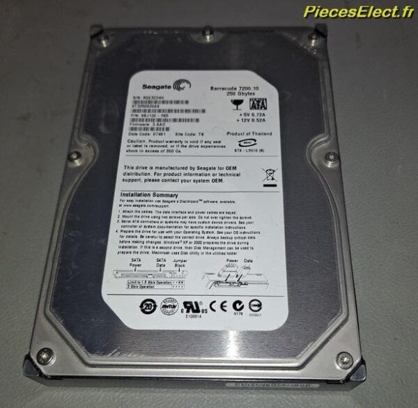 Disque Dur Seagate barracuda ST3250820AS 250GB 7200U/Min 10MB SATA II 3.5
