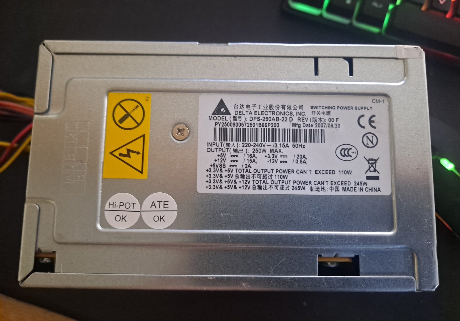 Alimentations Delta Electronics DPS-250AB-22D 00F 250W