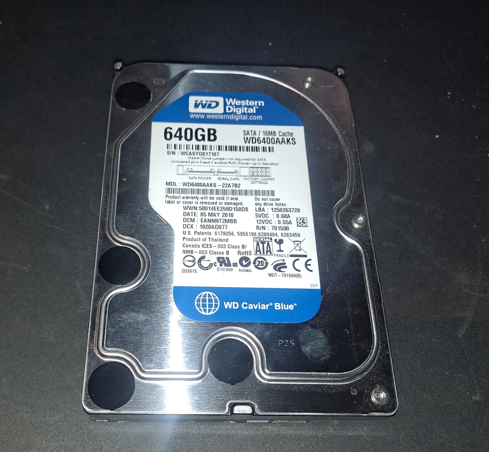 Disque dur Sata 640 GB 3.5" Western Digital WD6400AAKS